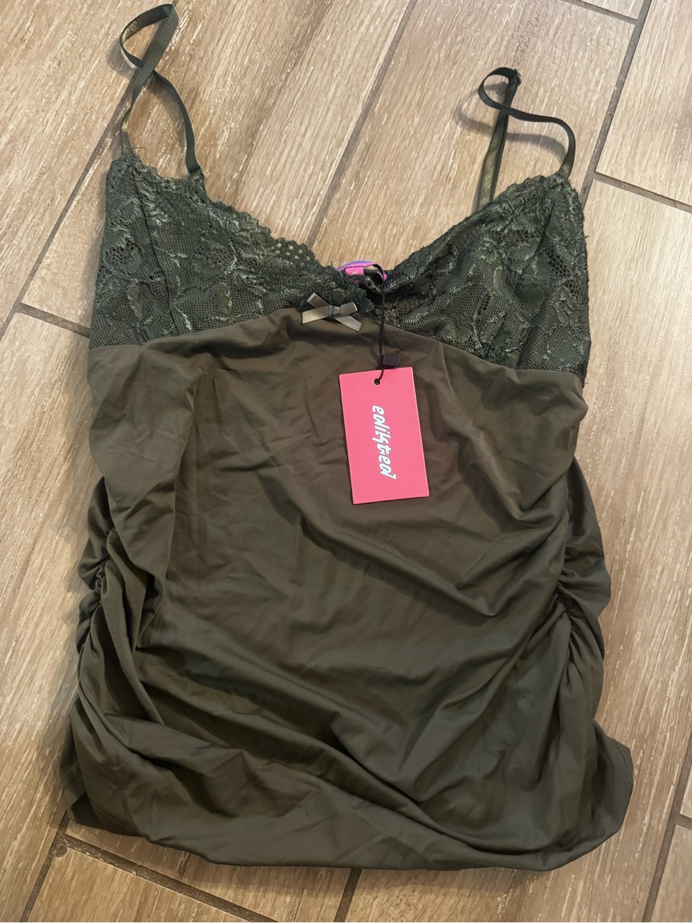 Edikted Olive Green Lace-Trim Chemise